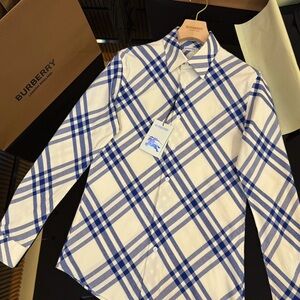 Burberry Blue and White Plaid Shirt
